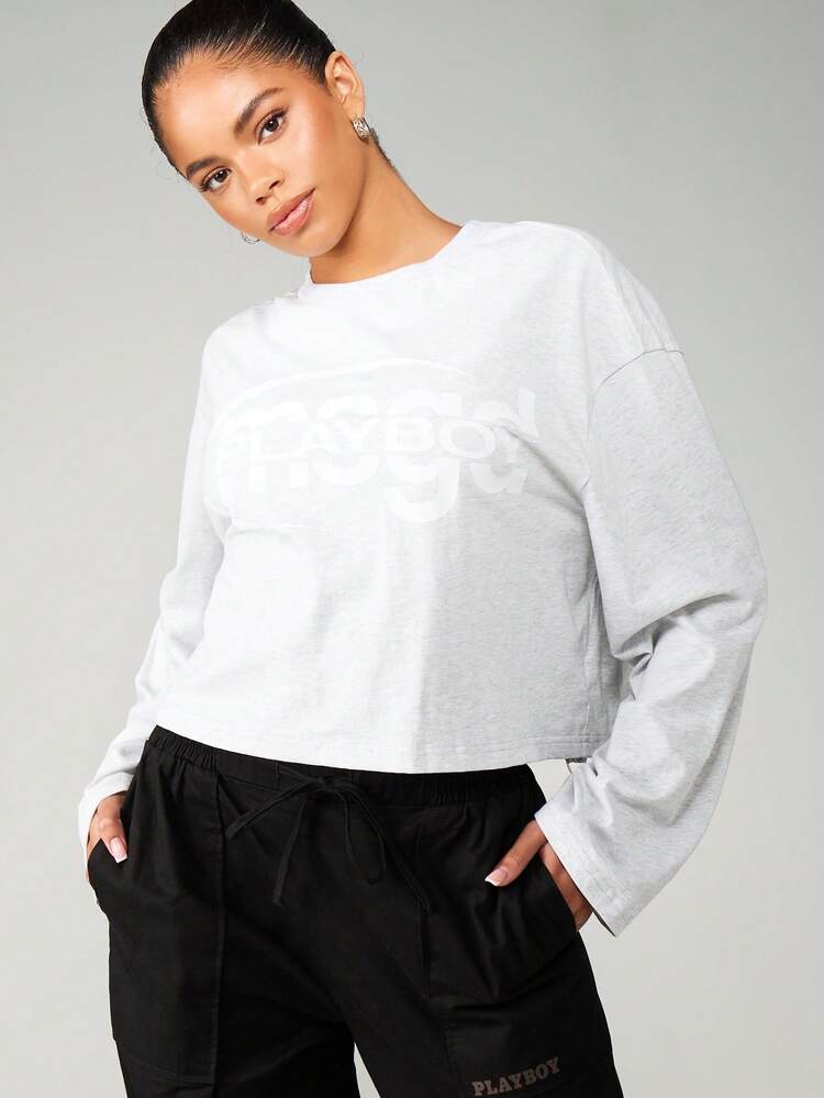 Missguided x Playboy Sudadera corta de manga larga con logo de conejo para otoño e invierno, informal y oversize