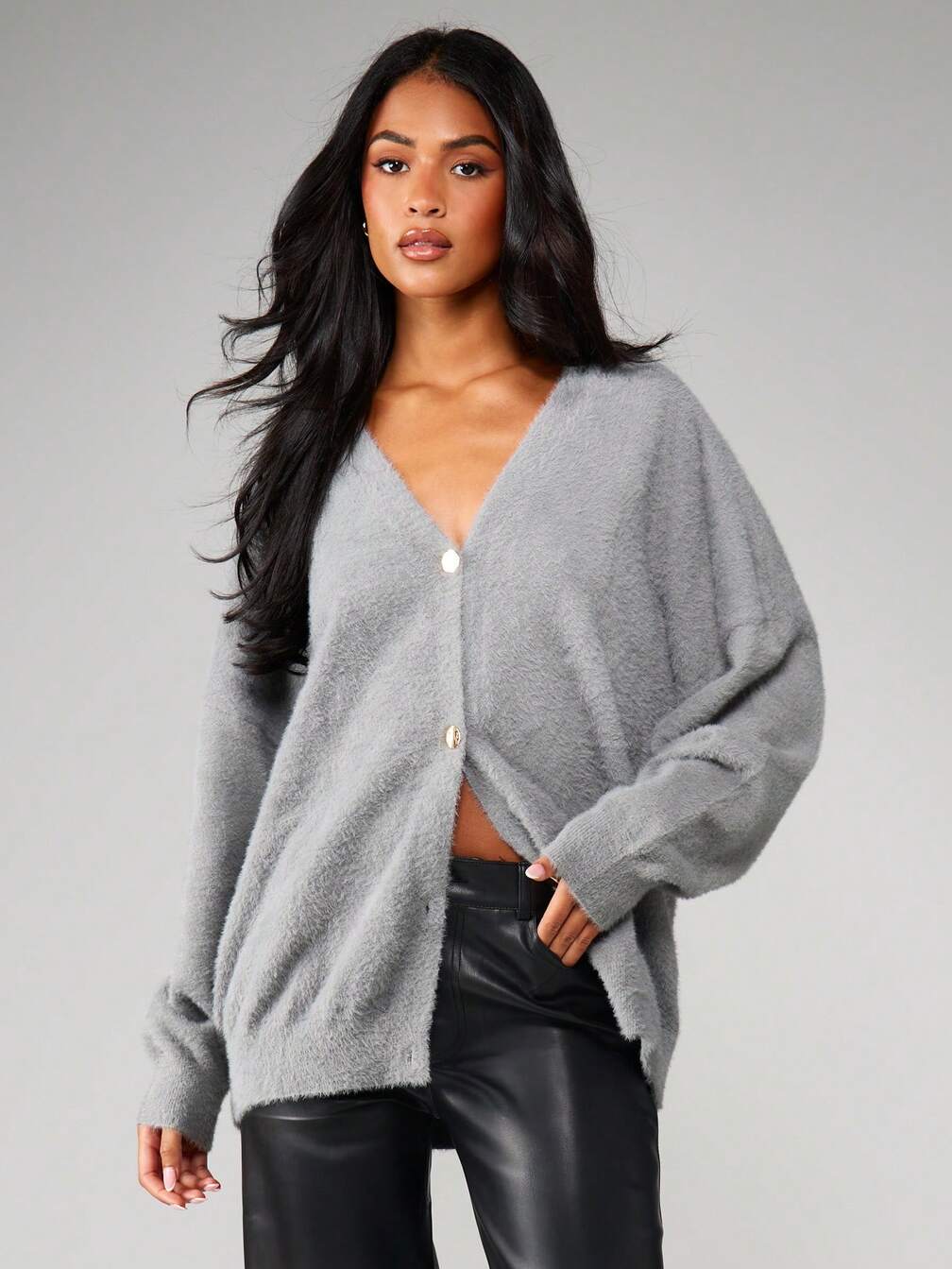 FLUFFY KNIT CARDIGAN CONSISTER グレー Lydia Fluffy Knit Cardigan 