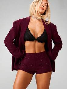 MISSGUIDED High Waist Diamante Embellished Hot Pants Party Night Out Club Shorts - Purple - View 5
