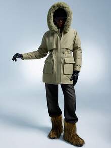 GENKIRA 秋冬棕色豹纹随机图案仿麂皮面料宽松宽肩休闲女式西装外套 - 綠色 - 查看 6