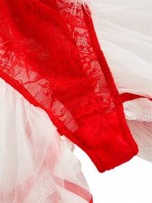 Bộ đồ liền thân thỏ ren gợi cảm 3 món cho lễ Giáng sinh - Đỏ - Xem 7