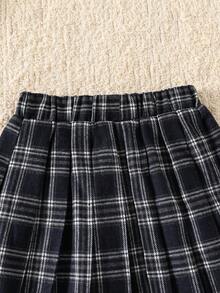 Genkimix Kids 2件組女童針織毛衣格紋裙套裝，長袖提花毛衣配蝴蝶結裝飾百褶迷你裙，海軍藍秋季套頭衫 - 霧霾藍 - 查看 6