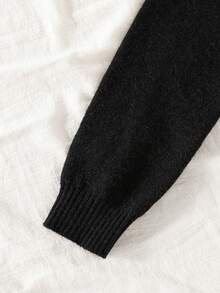 Teen Girl Turtleneck Striped Sweater, Black & White, Long Sleeve, Loose Fit, Casual, Comfortable Knit Top - Black and White - View 4