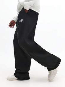 SUMWON Wide Leg Joggers With Drawstring And Extra Volume For Relaxed Comfort Winter Sweatpants Plain - Black - View 4