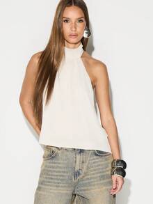 KIZN Halter High Neck Backless Blouse Open Back Top Summer Party Sleeveless - White - View 5
