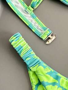 SHEIN Swim Summer Beach Floral Print V-Neck Halter Bikini Set - Multicolor - View 4