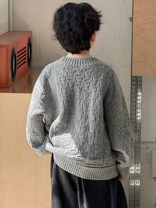 DAZY Tween Boys Grey Knitwear Pullover Sweater Regular Length Round Neck Drop Shoulder Long Sleeve Plain Design - Grey - View 7