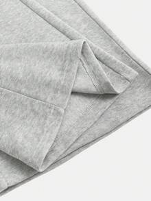 SHEIN Comfortable Casual Solid Color Knit Low Waist Wide Leg Teen Girl Sports Pants, Thermal Lined Winter Sports Pants, Wide Leg Sports Pants, Flared Sports Pants, Fleece Sports Pants - Grey - View 4