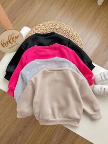 SHEIN 4件套女婴可爱纯色保暖长袖卫衣，秋冬季 - 彩色 - 查看 2