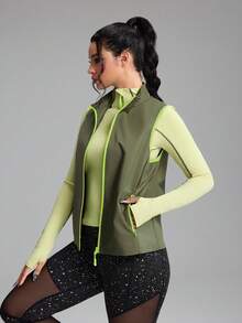 Innovista Women's Zipper Casual Outdoor Vest Jacket – Color-Blocked Gym Jacket With Breathable Mesh Panels Shaping Zipper Sports Top, Suitable For Yoga, Pilates, High-Intensity Interval Training, Running, Cycling, And The Gym Stretchy And Lightweight, Sweat-Wicking And Quick-Drying, UV Protection, A Must-Have For Autumn And Winter Premium Sportswear Fall New Style Women Utilitarian Chic, Cozy/Winter Layering ,Essentials Hoodie