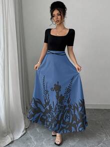 Rafferiza Đầm tay ngắn in họa tiết kiểu qipao thắt eo thanh lịch dành cho nữ - Rửa tối - Xem 6