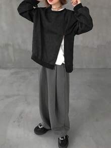 FRIFUL 女士休闲时尚宽松落肩拉链装饰牛仔外套，春秋季长袖 - 灰色 - 查看 7