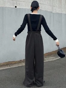 FRIFUL Women's Solid Color Straight Loose Casual Jumpsuit - Dark Grey - View 3
