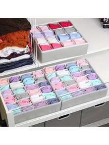 1/2pcs Foldable Drawer Organizer Box, 24 Grid Compartments Storage For Socks, Underwear, Clothes, Space Saving For Wardrobe, Bedroom - Grey - View 1