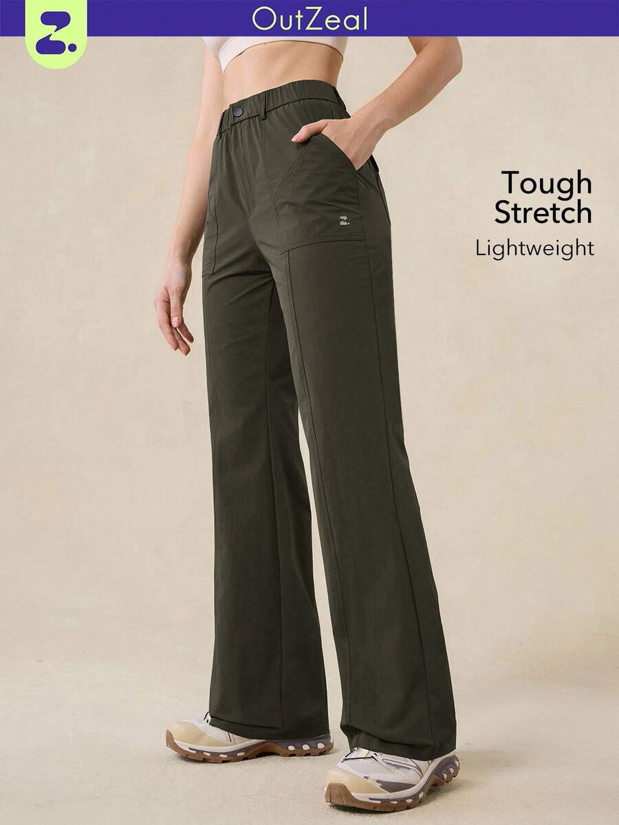 OutZeal 女式无 PFC 防水弹力尼龙口袋喇叭裤户外徒步露营裤 - 軍綠色 - 查看 1