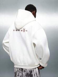 PLAYBOY X SUMWON Crop Fit Oversized Full Zip Hoodie With Drawstring And Centre Pocket For Casual Everyday Wear And Weekend Comfort