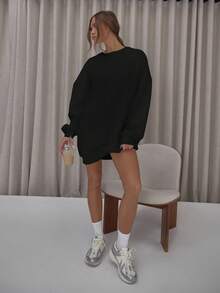 MUSERA Oversized Cut Out Back Open Armhole Sweatshirt Dress Classy Cute Sexy Streetwear Night Out Evening Party Sweater - Black - View 3