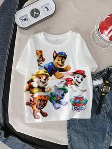 SHEIN | PAW Patrol Young Boy Summer Cute Cartoon Dog Print Short Sleeve T-Shirt Kids Cartoon Shirt Boys Pets T Shirt Boys Cartoon Shirt - White - View 1