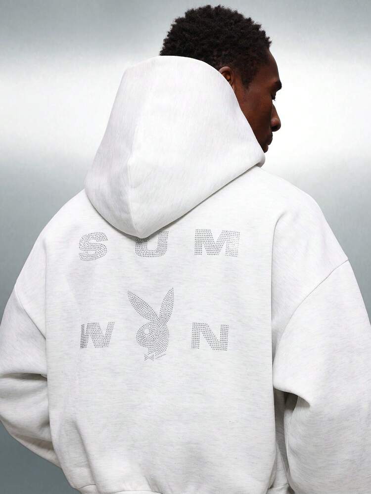 PLAYBOY X SUMWON Kapuzenpullover mit Strass-Logo und Kordelzug