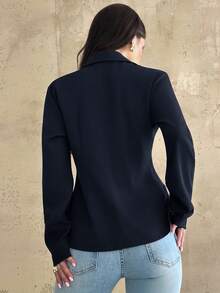 Firerie 女士休闲优雅收腰海军蓝西装外套/仿麻面料西装/收腰西装/女冬装/秋装/返校装/校服/女教师装/商务休闲女装/知性优雅女装 - 藏蓝色 - 查看 2