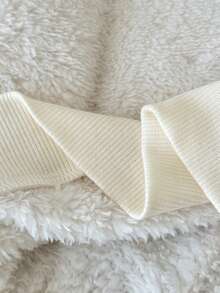 LMoss Kids LMoss  2pcs/Set Young Girl Solid Color Knitted Fleece Embroidered Sweatshirt And Leggings Set,Pull,Winter Clothes,Christmas,Noël,Ensemble,Long Sleeve Top,Ensemble Fille - Beige - View 8