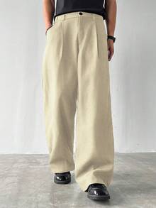 Claim Dot Quần ống rộng dày có túi cho nam, dáng rộng cho mùa thu - Màu be - Xem 3