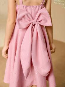 女童亮片粗花呢背带裙，高腰紧身蝴蝶结喇叭裙，优雅 - 粉色 - 查看 3