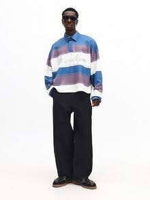 SUMWON Men's Regular Fit Horizontal Striped Rugby Polo With Embroidered Brooklyn Script Casual - Multicolor - View 4