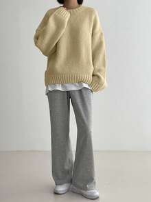 DAZY Women's Casual Loose Fit Crew Neck Drop Shoulder Long Sleeve Sweater, Autumn/Winter - Lime Green - View 5