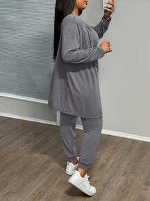 Slaydiva Bộ 3 món áo vest + quần + áo khoác thanh lịch, thoải mái, cỡ lớn thời trang thu đông - Màu Xám nhạt - Xem 2