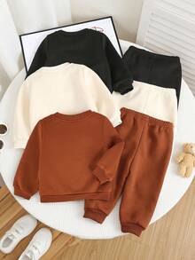 SHEIN Bộ 6 món/Bộ đồ thể thao cho bé trai/bé gái thường ngày dễ thương hình gấu & sọc kaki, quần nỉ và áo nỉ, quần áo trẻ em unisex, quần áo mùa đông cho bé - Nhiều màu - Xem 2