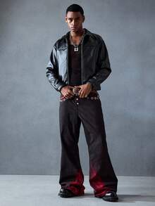 ROMWE MEN Grunge Punk Men's KPOP Distressed Washed Wide Leg Jeans - Black - View 3