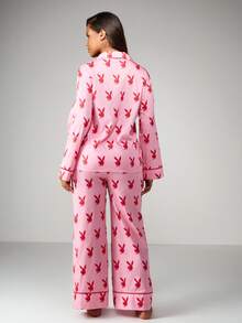 Missguided x Playboy Christmas Print Pajama Set With Button Up Top - Multicolor - View 2