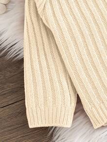 2 件套女婴毛衣套装，荷叶边肩部设计，罗纹针织上衣，搭配棕色喇叭裤，可爱甜美的休闲装，适合秋冬 - 杏色 - 查看 4