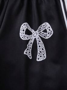 Teen Girl Bow Print Elastic Waist Side Stripe Wide Leg Casual Pants - Multicolor - View 6