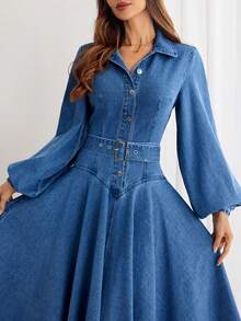 Selianne 女士优雅休闲牛仔连衣裙 - 藍色 - 查看 6