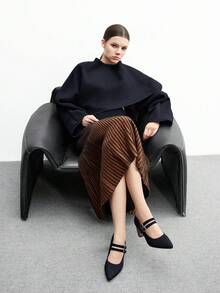 CUCCOO BIZCHIC 女士时尚黑色尖头木纹粗跟玛丽珍高跟鞋，适合通勤、约会、派对、度假、购物 - 黑色 - 查看 10