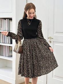 SHEIN 少女拼布碎花长袖休闲连衣裙 - 彩色 - 查看 5