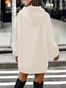 EMERY ROSE Women's Casual Printed Drop Shoulder Hooded Long Sweatshirt - Apricot - View 2