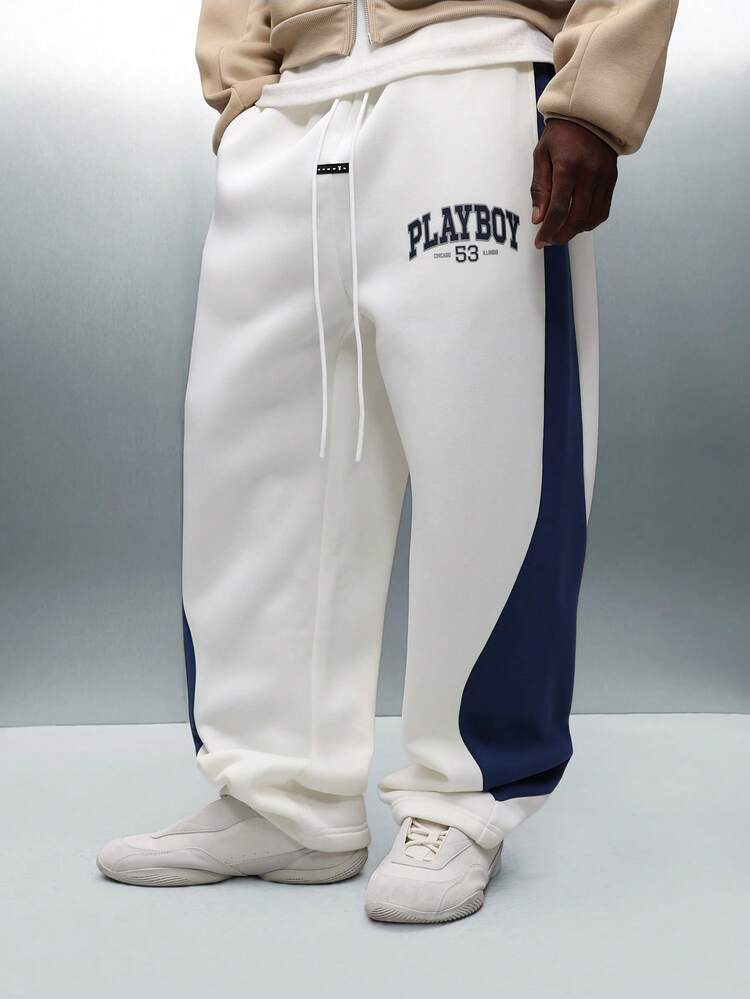 PLAYBOY X SUMWON Wide Leg Jogger With Side Stripe Panel