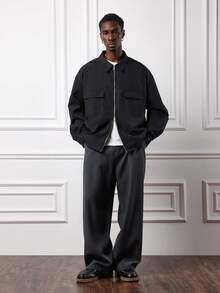 SUMWON Regular Fit Nylon Utility Jacket With Chest Pockets And Full Zip Closure For Casual Wear - Black - View 3