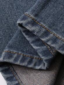 Livesso Calça jeans feminina vintage com cinto desgastado e folgada, casual, outono - Lavagem escura - Ver 3