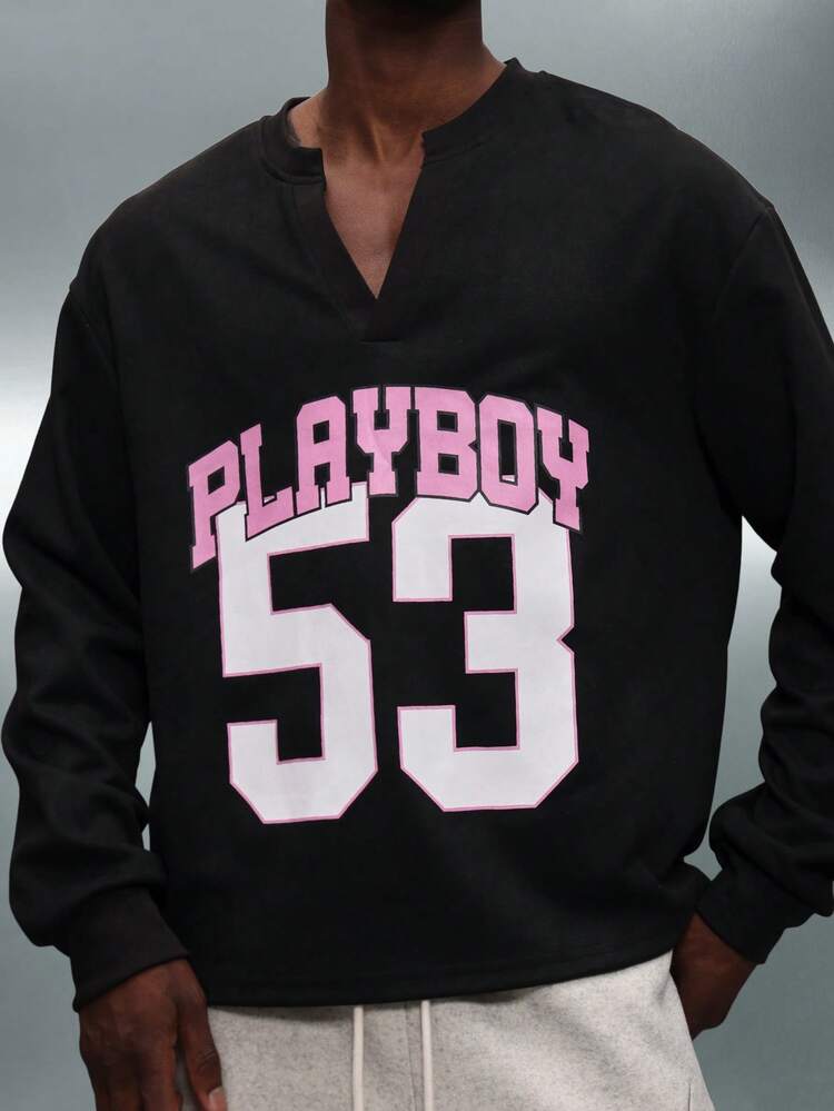 PLAYBOY X SUMWON Felpa corta con scollo a V e stampa college