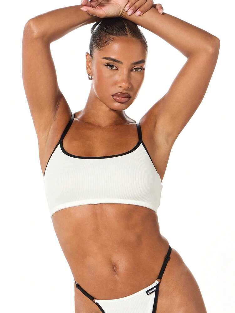 SUMWON WOMEN Contrast Binding Scoop Bralette With Ribbed Texture
