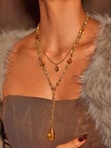 Glisma 18K Gold-Plated Beaded Necklace, Casual Vintage Women Pendant Necklaces,Party,Night Club,Shopping,Vintage,PREMIUM,Zirconia,Rhinstone,Western Jewelry,Old Money,Gemstone,Outfits,Fall/Autumn/Winter,For Mom/Women/Girl/Mother,Premium,Charm Necklace