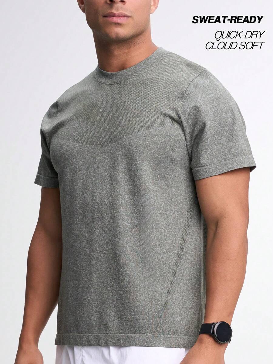 Camiseta de manga corta casual con parches para hombres ARC-1080-RSN - Gris - Ver 1