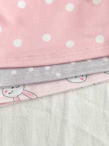 6pcs/Set Baby Girls' Soft & Comfortable Pajama Set, Pink Polka Dot Rabbit Embroidery, Rabbit Ear Decor, Playful & Cute Rabbit Print Home Outfit - Multicolor - View 4