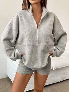 INAWLY 宽松休闲立领半拉链女式运动衫