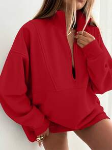 INAWLY 女士休闲立领半拉链运动衫，秋季，长袖上衣