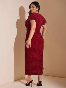 SHEIN BAE Đầm ôm sát cổ chữ V họa tiết lưới hoa cỡ lớn thanh lịch dành cho nữ, dáng dài, ôm sát, tôn dáng, thích hợp mặc hàng ngày, đi chơi, hẹn hò, tiệc trà chiều, đi nghỉ, mùa xuân/hè, mùa tựu trường dành cho nữ Đầm dự tiệc trang trọng, đầm sinh nhật dành cho nữ - Đỏ - Xem 2